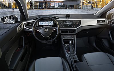 Volkswagen Polo, 2019, 4k, interior, view inside, new Polo, sedan, German cars, Volkswagen