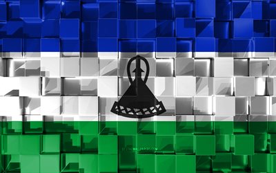 Flag of Lesotho, 3d flag, 3d cubes texture, Flags of African countries, 3d art, Lesotho, Africa, 3d texture, Lesotho flag