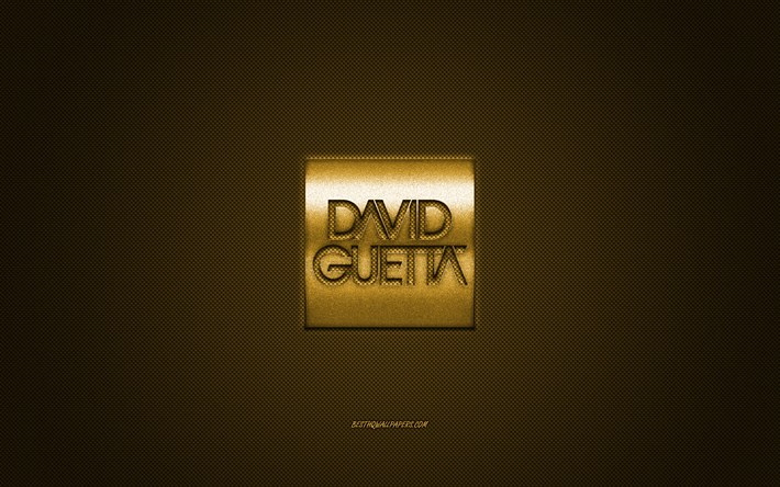 David Guetta logo, gold shiny logo, David Guetta metal emblem, French DJ, gold carbon fiber texture, David Guetta, brands, creative art