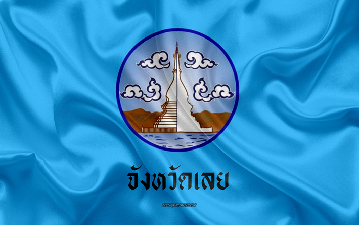 Bandera de la Provincia de Loei, 4k, bandera de seda, de la provincia de Tailandia, de seda, de la textura, de la Loei bandera, en Tailandia, en la Provincia de Loei
