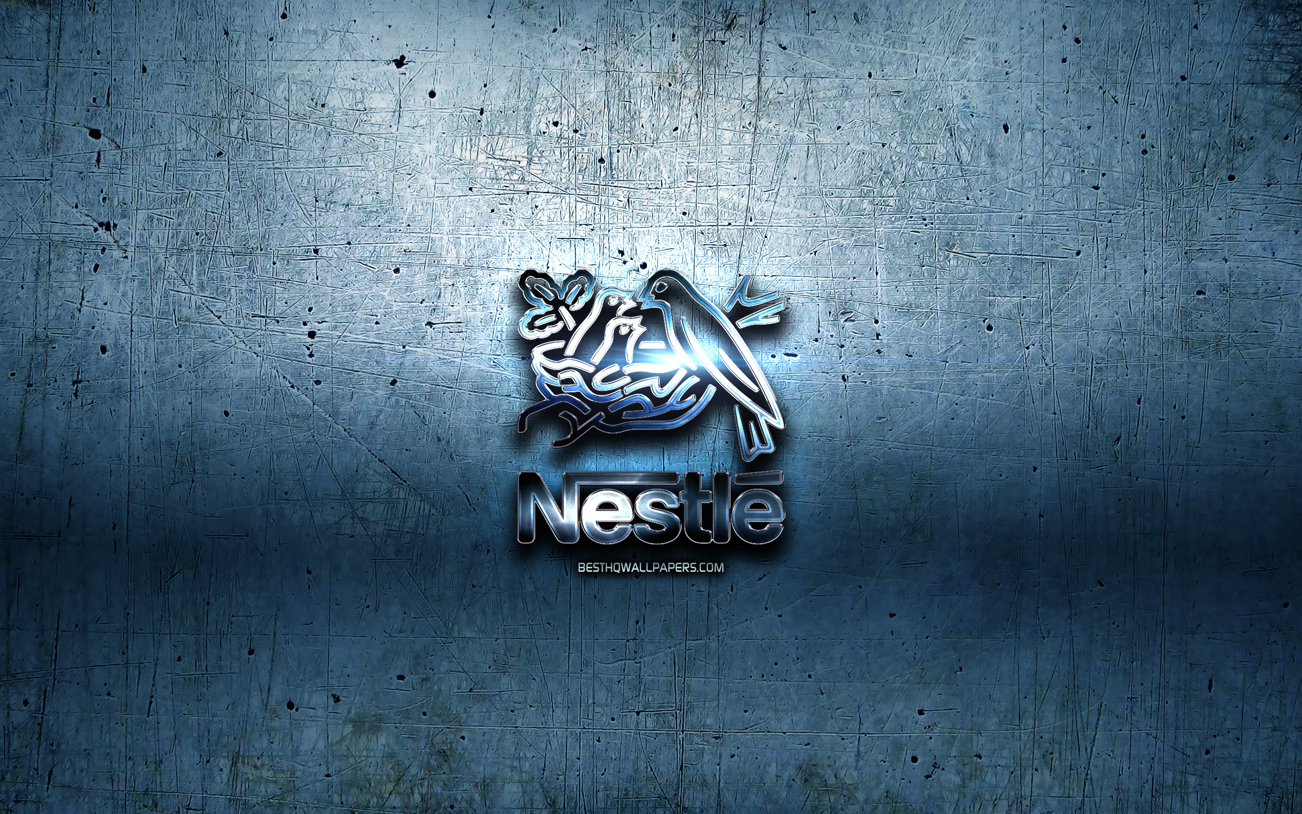 ダウンロード画像 ネスレの金属のロゴ 青色の金属の背景 作品 ネスレ様 ブランド ネスレの3dロゴ 創造 ネスレのロゴ 画面の解像度 2560x1600 壁紙デスクトップ上