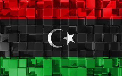 Libyan lippu, 3d-lippu, 3d kuutiot rakenne, Liput Afrikkalainen maissa, 3d art, Libya, Afrikka, 3d-rakenne