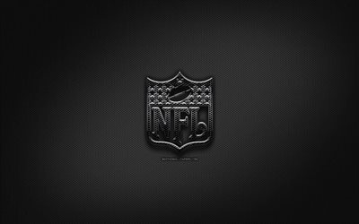 NFL musta logo, National Football League, luova, metalli ruudukon tausta, NFL logo, merkkej&#228;, NFL