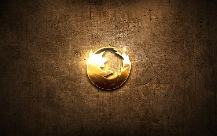 Mozilla kultainen logo, kuvitus, ruskea metalli tausta, luova, Mozilla logo, merkkej&#228;, Mozilla