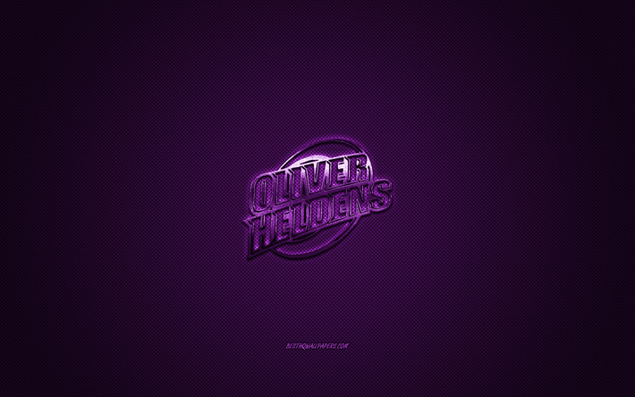 Oliver Heldens logo, mor parlak logo, Oliver Heldens metal amblem, Hollandalı DJ, mor karbon fiber doku, Oliver Heldens, markalar, yaratıcı sanat