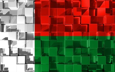Bandera de Madagascar, indicador 3d, 3d cubos de textura, las Banderas de los pa&#237;ses Africanos, arte 3d, Madagascar, &#193;frica, textura 3d, Madagascar bandera