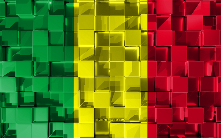 Bandeira do Mali, 3d bandeira, 3d textura cubos, Bandeiras de pa&#237;ses Africanos, Arte 3d, Pouco, &#193;frica, Textura 3d, Mali bandeira