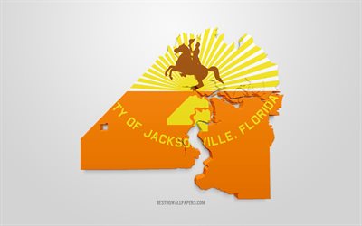 Jacksonville map silhouette, 3d flag of Jacksonville, American city, 3d art, Jacksonville 3d flag, Florida, USA, Jacksonville, geography, flags of US cities