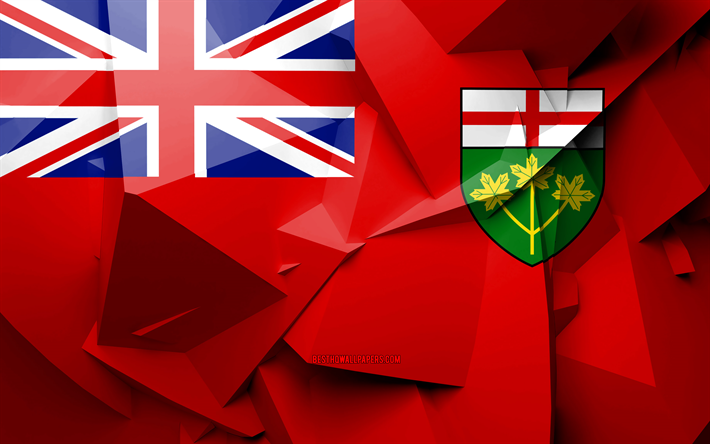 4k, Bandiera dell&#39;Ontario, arte geometrica, le Province del Canada, Ontario, bandiera, creativo, province canadesi, Provincia dell&#39;Ontario, i distretti amministrativi, Ontario 3D, Canada