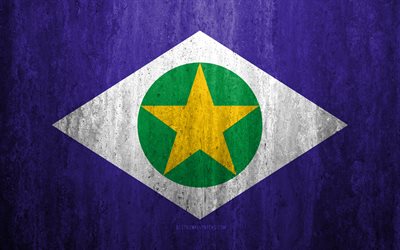 Flaggan i Mato Grosso, 4k, sten bakgrund, Brasilianska staten, grunge flagga, Mato Grosso Statens flagga, Brasilien, grunge konst, Mato Grosso, flaggor av Brasilianska staterna