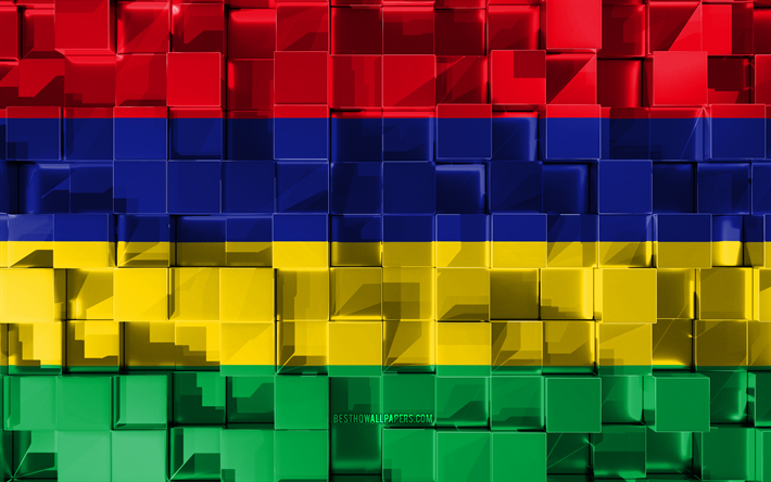 flagge von mauritius, 3d flag, 3d-w&#252;rfel-textur, die fahnen der afrikanischen l&#228;nder, 3d-kunst, mauritius, afrika, 3d-struktur, mauritius flagge