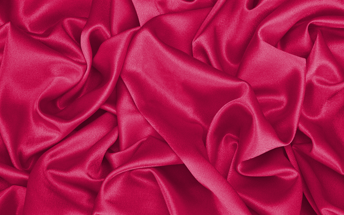 4k, rosa de seda textura ondulada de tela de textura, de seda, de color rosa de fondo de la tela, sat&#233;n rosa, texturas de la tela, raso, seda, texturas, color de rosa de tela de textura