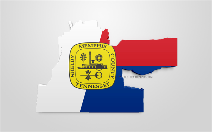 Memphis mapa de la silueta, 3d de la bandera de Memphis, la ciudad de Am&#233;rica, arte 3d, Memphis 3d de la bandera, Tennessee, estados UNIDOS, Memphis, la geograf&#237;a, las banderas de las ciudades de estados unidos