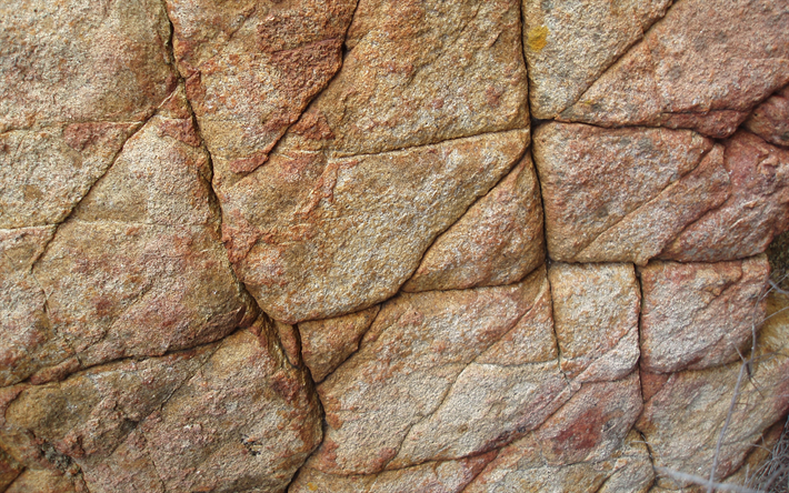 ruskea kivi sein&#228;&#228;n, makro, ruskea kivi rakenne, ruskea taustat, kivi tekstuurit, kivi taustat, ruskea kivi