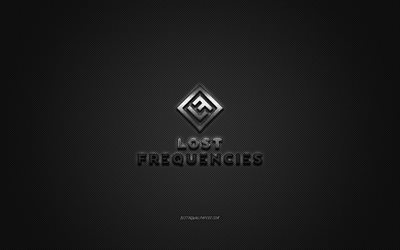 Lost Frequencies-logo, hopea kiilt&#228;v&#228; logo, Menetti Taajuudet metalli-tunnus, Belgialainen DJ, Felix De Laet, harmaa hiilikuitu rakenne, Menetti Taajuudet, merkkej&#228;, creative art