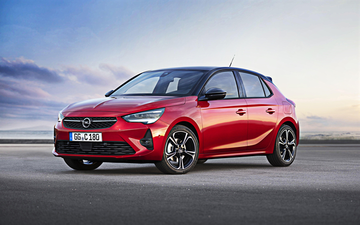 Opel Corsa, 4k, estrada, 2019 carros, hatchback, Corsa vermelho, 2019 Opel Corsa, carros alem&#227;es, Opel