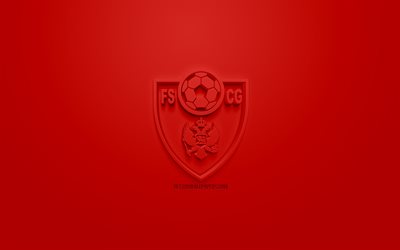 Karadağ Milli Futbol Takımı, yaratıcı 3D logo, kırmızı bir arka plan, 3d amblem, Karadağ, Avrupa, UEFA, 3d sanat, futbol, 3d logo şık