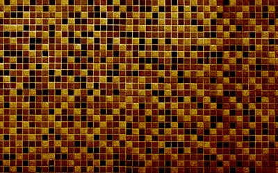 gul mosaik konsistens, grunge mosaik bakgrund, gul konsistens, pixel gul konsistens