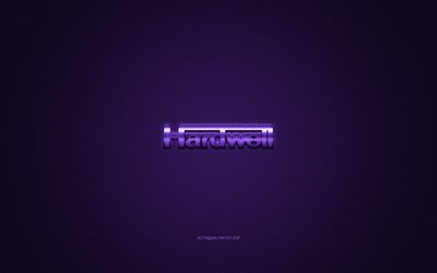 hardwell-logo, lila gl&#228;nzende logo, hardwell metall-emblem, niederl&#228;ndische dj, robbert van de corput, lila carbon-faser-textur, hardwell, marken, kreative kunst