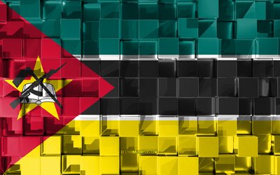 Flag of Mozambique, 3d flag, 3d cubes texture, Flags of African countries, 3d art, Mozambique, Africa, 3d texture, Mozambique flag