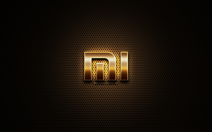 Xiaomi glitter logo, yaratıcı, metal ızgara arka plan, Xiaomi logo, marka, Xiaomi