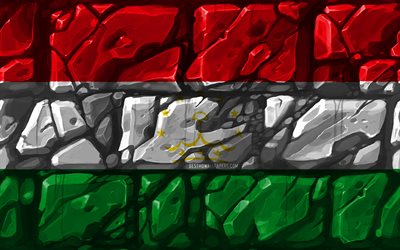 Tadzjikistans flagga, brickwall, 4k, Asiatiska l&#228;nder, nationella symboler, Flaggan i Tadzjikistan, kreativa, Tadzjikistan, Asien, Tadzjikistan 3D-flagga