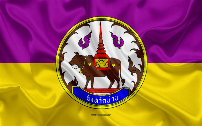 Flag of Nan Province, 4k, silk flag, province of Thailand, silk texture, Nan flag, Thailand, Nan Province