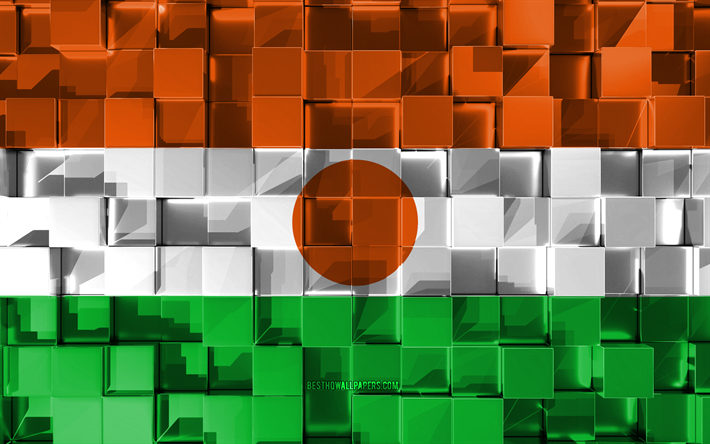 Flaggan i Niger, 3d-flagga, 3d kuber konsistens, Flaggor i Afrikanska l&#228;nder, 3d-konst, Niger, Afrika, 3d-textur, Niger flagga