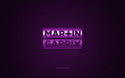Martin Garrix logo, violet brillant logo, Martin Garrix embl&#232;me m&#233;tallique, DJ hollandais, Martijn G&#233;rard Garritsen, violet fibre de carbone texture, Martin Garrix, marques, art cr&#233;atif