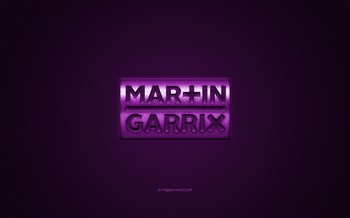 Martin Garrix logo, violet brillant logo, Martin Garrix embl&#232;me m&#233;tallique, DJ hollandais, Martijn G&#233;rard Garritsen, violet fibre de carbone texture, Martin Garrix, marques, art cr&#233;atif