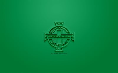 Nordirland fotboll, kreativa 3D-logotyp, gr&#246;n bakgrund, 3d-emblem, Nordirland, Europa, UEFA, 3d-konst, fotboll, snygg 3d-logo