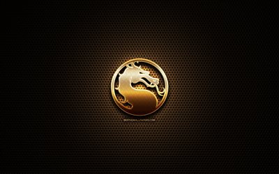 Mortal Kombat logo glitter, creativo, griglia di metallo sfondo, Mortal Kombat logo, marchi, Mortal Kombat