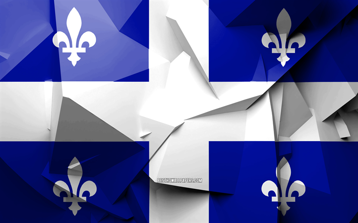 4k, Flag of Quebec, geometric art, Provinces of Canada, Quebec flag, creative, canadian provinces, Quebec Province, administrative districts, Quebec 3D flag, Canada, Quebec