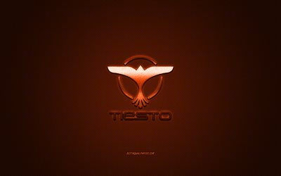 Tiesto logo, bronze brilhante logotipo, Tiesto emblema de metal, Holand&#234;s DJ, O Programador Tijs Michiel Verwest, bronze textura de fibra de carbono, Tiesto, marcas, arte criativa