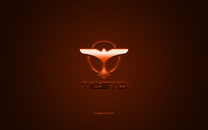Tiesto logo, bronze shiny logo, Tiesto metal emblem, Dutch DJ, Tijs Michiel Verwest, bronze carbon fiber texture, Tiesto, brands, creative art