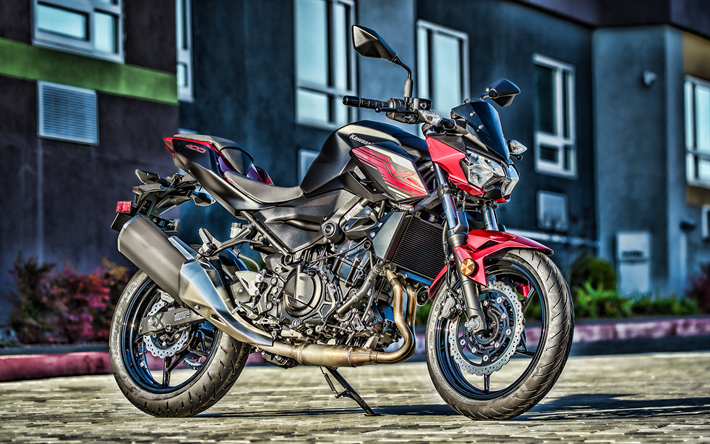 Kawasaki Z400, 4k, HDR, 2019 motos, vermelho motocicleta, 2019 Kawasaki Z400, japon&#234;s motocicletas, Kawasaki