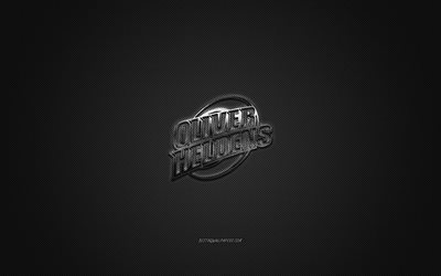 Oliver Heldens logotyp, silver gl&#228;nsande logotyp, Oliver Heldens metall emblem, Holl&#228;ndska DJ, gr&#229; carbon fiber struktur, Oliver Heldens, varum&#228;rken, kreativ konst