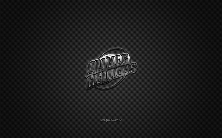 Oliver Heldens-logo, hopea kiilt&#228;v&#228; logo, Oliver Heldens metalli-tunnus, Hollantilainen DJ, harmaa hiilikuitu rakenne, Oliver Heldens, merkkej&#228;, creative art