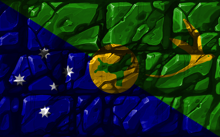 Lippu joulusaari, brickwall, 4k, Aasian maissa, kansalliset symbolit, luova, Christmas Island, Aasiassa, Christmas Island 3D flag