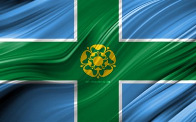 4k, Derbyshire, bandiera, contee inglesi, 3D onde, Bandiera del Derbyshire, Contee dell&#39;Inghilterra, Derbyshire County, amministrativo, distretti, Europa, Inghilterra