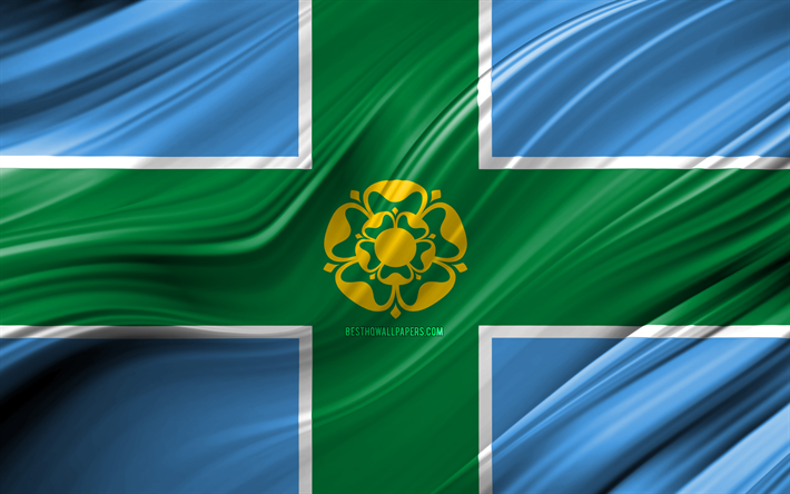 4k, Derbyshire drapeau, comt&#233;s anglais, la 3D, les vagues, le Drapeau du Derbyshire, les Comt&#233;s de l&#39;Angleterre, Comt&#233; de Derbyshire, circonscriptions administratives, l&#39;Europe, l&#39;Angleterre, Derbyshire