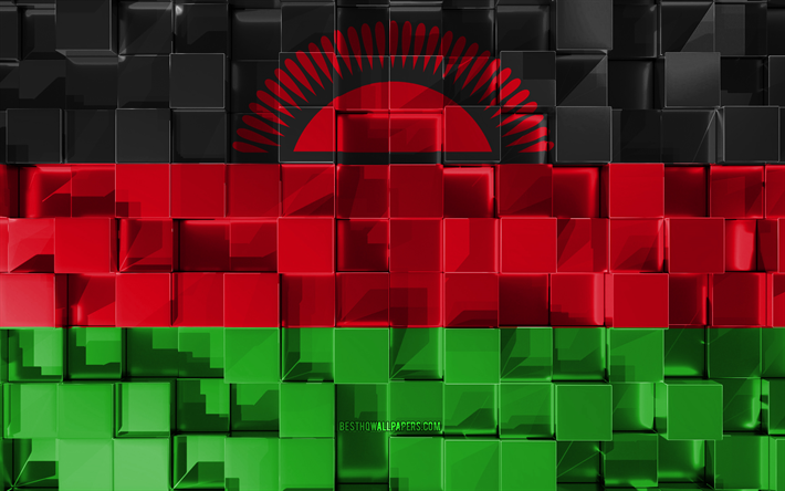 Flaggan i Malawi, 3d-flagga, 3d kuber konsistens, Flaggor i Afrikanska l&#228;nder, 3d-konst, Malawi, Afrika, 3d-textur, Malawi flagga