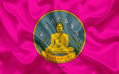 Flag of Phayao Province, 4k, silk flag, province of Thailand, silk texture, Phayao flag, Thailand, Phayao Province