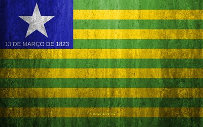 旗のPiaui, 4k, 石背景, ブラジルの状態, グランジフラグ, Piaui状態フラグ, ブラジル, グランジア, Piaui, フラグのブラジル国
