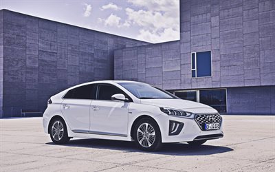 Hyundai Ioniq Plug-in Hybrid, 4k, 2019 automobili, automobili della corea, 2019 Hyundai Ioniq, bianco Ioniq, Hyundai