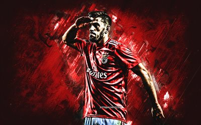 Pizzi, Benfica, Portuguese footballer, Luis Miguel Afonso Fernandes, striker, red stone background, portrait