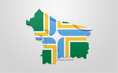 ABD Portland, Amerika şehir, 3d sanat Portland harita siluet, 3d Bayrak, 3d bayrak, Portland, Oregon, ABD, coğrafya, bayraklar şehirler