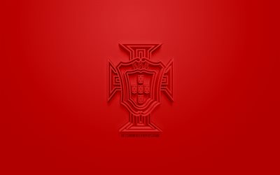 Portekiz Milli Futbol Takımı, yaratıcı 3D logo, kırmızı bir arka plan, 3d amblem, Portekiz, Avrupa, UEFA, 3d sanat, futbol, 3d logo şık