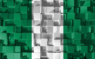 Bandera de Nigeria, indicador 3d, 3d cubos de textura, las Banderas de los pa&#237;ses Africanos, arte 3d, Nigeria, &#193;frica, textura 3d, Nigeria bandera
