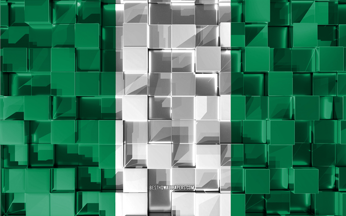 Flag of Nigeria, 3d flag, 3d cubes texture, Flags of African countries, 3d art, Nigeria, Africa, 3d texture, Nigeria flag